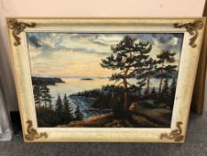 Continental school, lake scene, oil on canvas,