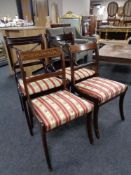 A pair of reproduction inlaid mahogany Regency style dining chairs and two further similar chairs