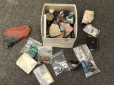 An interesting collection of rocks, polished stones, minerals, mother-of-pearl, etc.