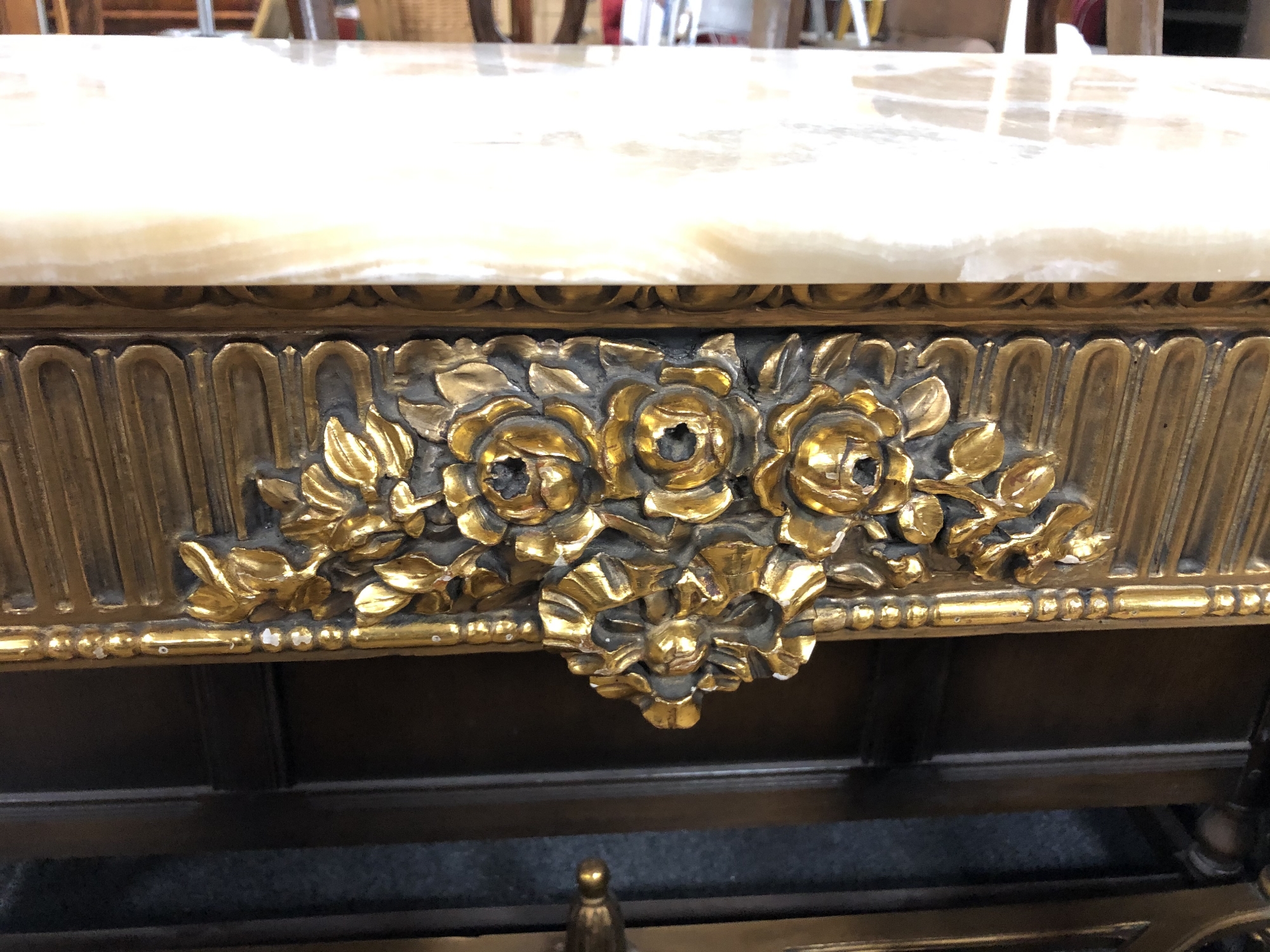 An ornate gilt marble topped console table CONDITION REPORT: 140cm wide by 42cm - Image 3 of 6