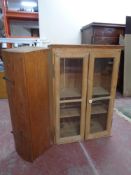 A pine double door bookcase together with a pine dome top storage box CONDITION REPORT: