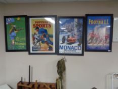 Four contemporary framed sporting posters