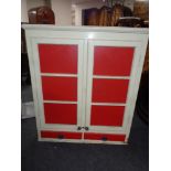 An early 20th century painted pine double door wall cabinet fitted two drawers CONDITION