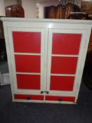 An early 20th century painted pine double door wall cabinet fitted two drawers CONDITION