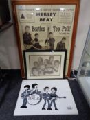 A pine framed Mersey Beats 1962 reproduction print - The Beatles,