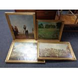 Four cricketing prints in gilt frames