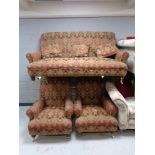 A good quality three piece Victorian style lounge suite in a tapestry fabric and scatter cushions