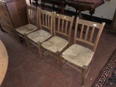 Four beech rush seated country kitchen chairs