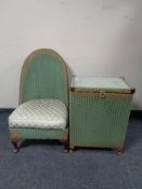 A green loom glass topped linen box and a bedroom chair