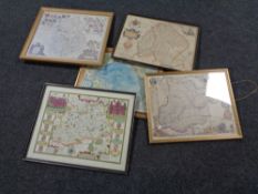 Five framed maps to include; Essex, Pacific Ocean,