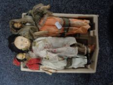 Three antique cloth dolls with painted faces
