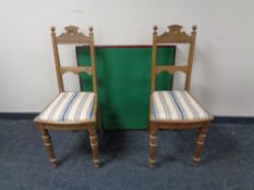 A pair of early 20th century oak bedroom chairs and a card table