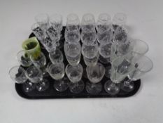A tray of assorted glass to include Stuart, Brierley,
