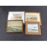 An early 20th century gilt framed watercolour, coastal landscape, indistinctly signed,