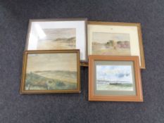 An early 20th century gilt framed watercolour, coastal landscape, indistinctly signed,