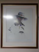 A framed Mick Ponder signed limited edition print of a female figure, no.