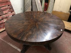 A William IV mahogany circular pedestal dining table, circa 1830, on carved lion paw feet,