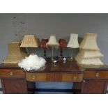 Five table lamps with shades and five further light shades