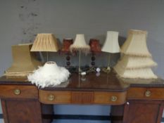 Five table lamps with shades and five further light shades