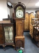 A 19th century inlaid oak thirty hour longcase clock with painted dial,