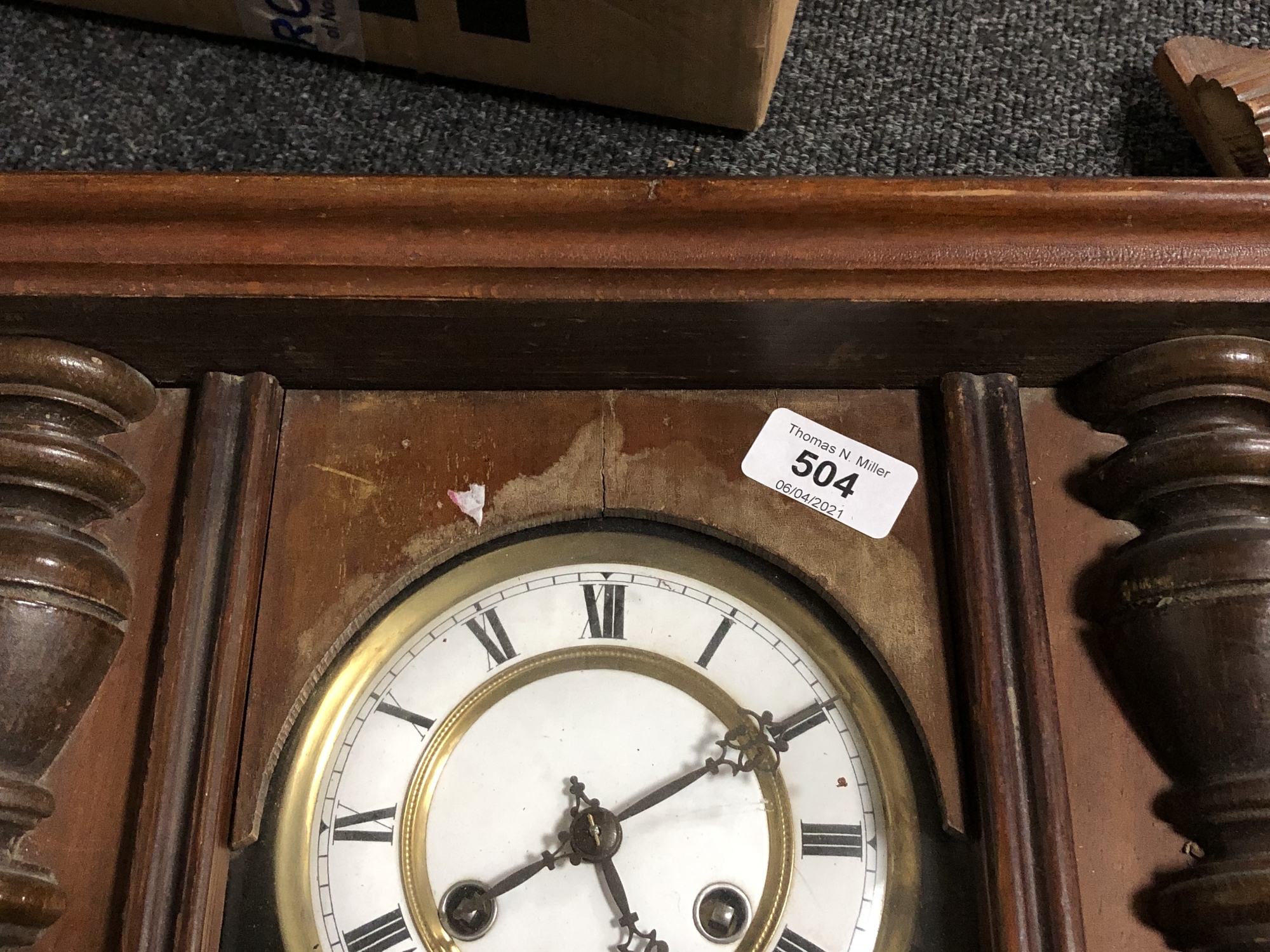 An Edwardian mahogany cased eight day wall clock with brass and enamelled dial CONDITION - Image 2 of 3