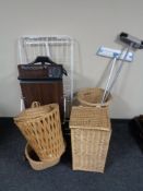 A Corby trouser press, laundry basket, waste paper bins,
