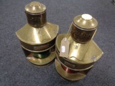 Two brass ship's lamps - Port and Starboard