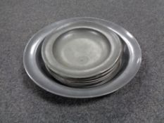 Ten antique pewter dishes and bowls