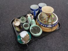 A tray of assorted china to include Carlton Ware cruet set, salt & pepper set,