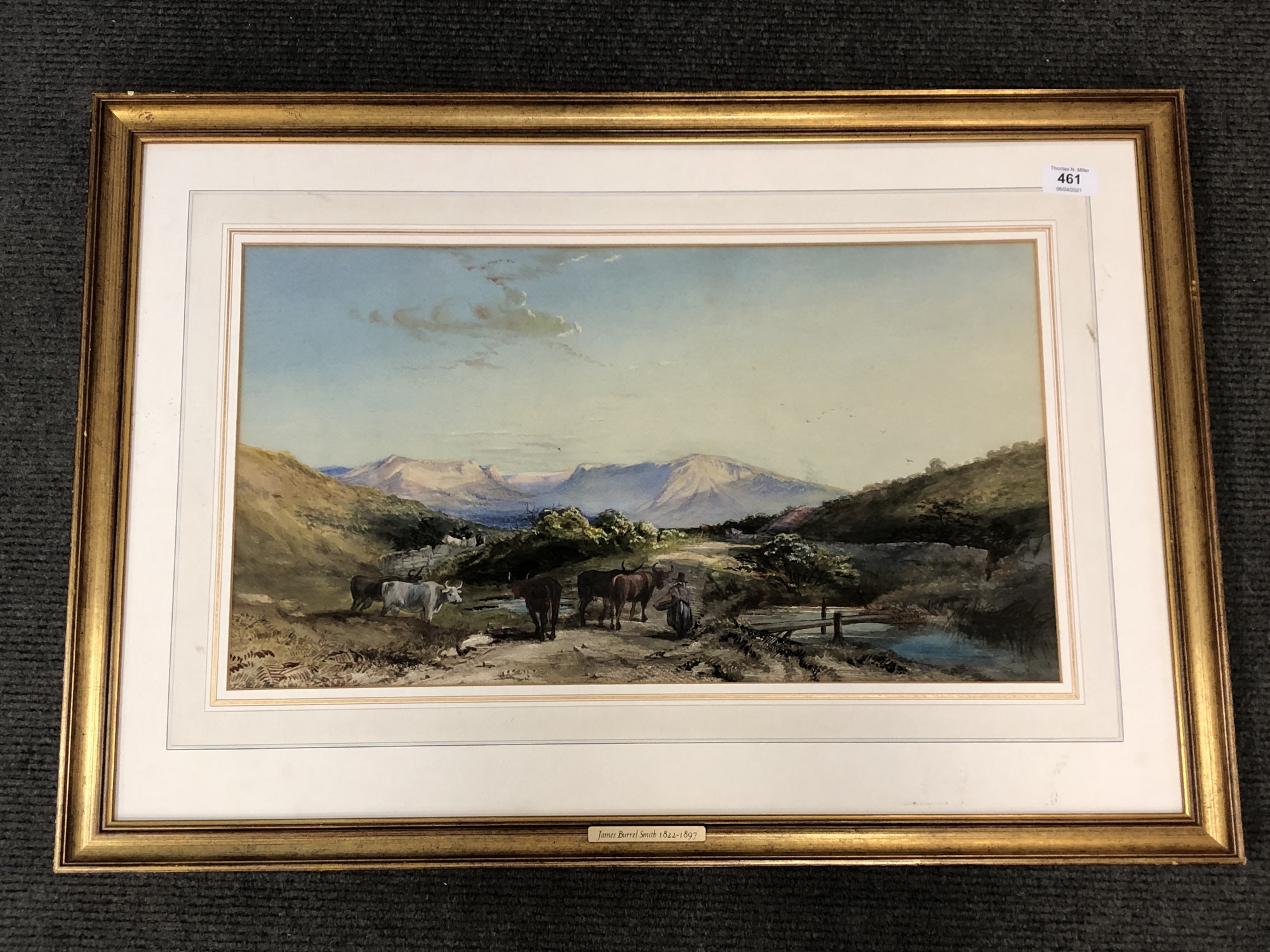 Late Nineteenth Century School : Highland Cattle with Mountains Beyond, watercolour, 30 cm x 54 cm,