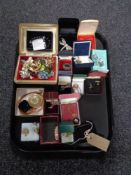 A tray of assorted costume jewellery - cuff links, necklaces,