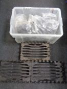 Three cast iron fire grates and a box of artificial fire coals CONDITION REPORT: