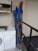 Five assorted pairs of skis - Fischer, Head, etc,