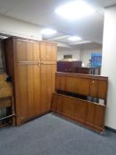 An oak Austin Suite double door wardrobe together with a 4'6" bed frame with irons