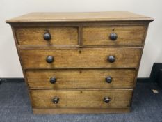 A Victorian oak five drawer chest with knob handles, 110cm wide by 53cm deep by 100cm high.