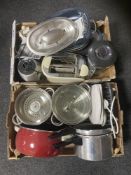 Two boxes of toaster, kitchen ware,