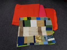 Three vintage woolen blankets and a patchwork throw