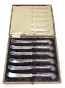 A set of six Edwardian silver handled butter knives, Sheffield 1909,