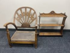 A 1930's beech bedroom armchair (no cushion) and a magazine rack