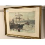 David Thomas Robertson (1879 - 1952) : Fishing Boats Moored at a Quay, watercolour, signed,