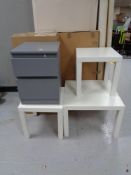 Four boxed Ikea Steffan dining chairs, painted bedside chest,