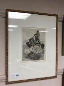 Henry Wilkinson : A fisherman in a boat, etching in colours, signed in pencil, numbered 34/100,