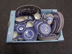 A box of large quantity of blue and white Willow pattern tea and dinner ware