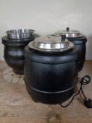 Three catering soup kettles,
