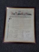 A framed 19th century presentation to The Alderman of Newcastle signed by colleagues 1859