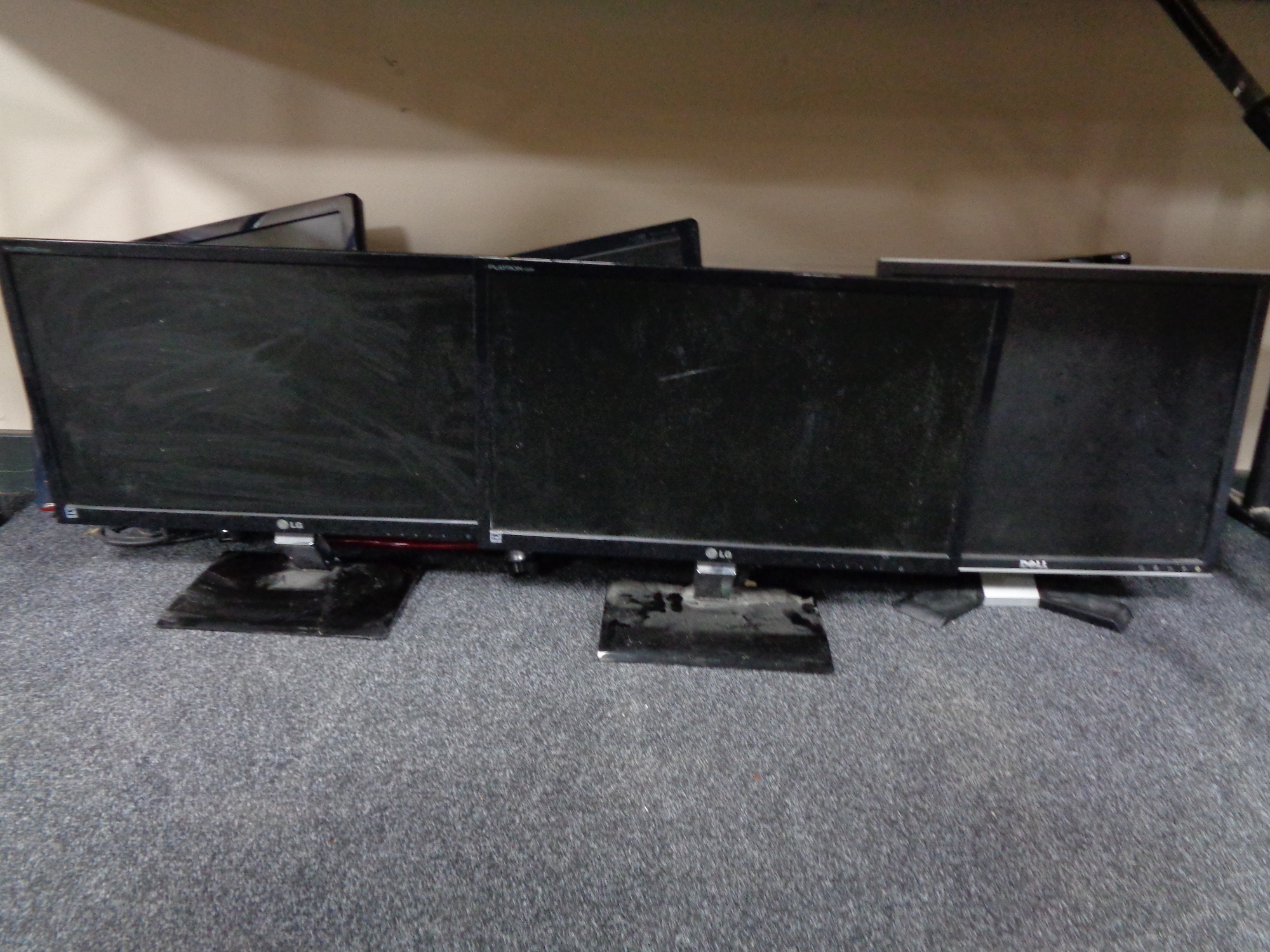 Three LG LCD TV monitors (no table stands), three further monitors, box of digital photo frame, - Image 2 of 3