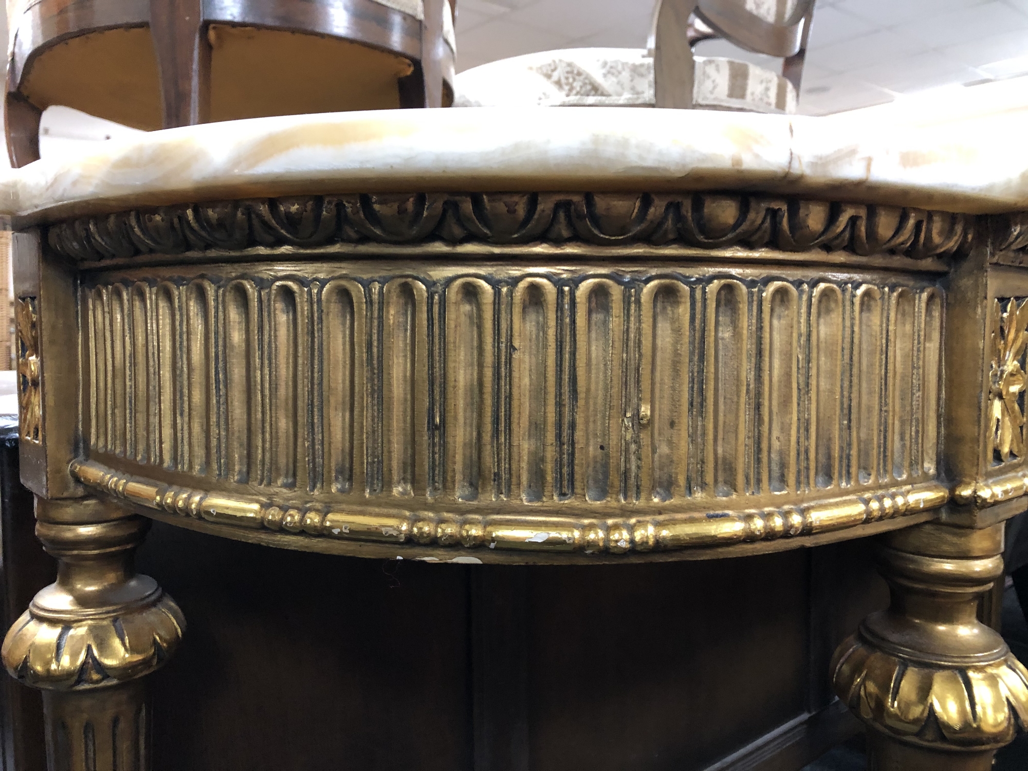 An ornate gilt marble topped console table CONDITION REPORT: 140cm wide by 42cm - Image 5 of 6