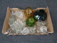 A box of a quantity of assorted glass ware to include mid 20th century vases,
