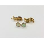 A pair of 9ct gold earrings, 6.6g, together with a pair of opal earrings in yellow gold, 1.6g.