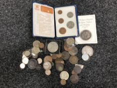 A collection of coins to include - 1797 cart wheel penny, £2 coins, commemorative crown,